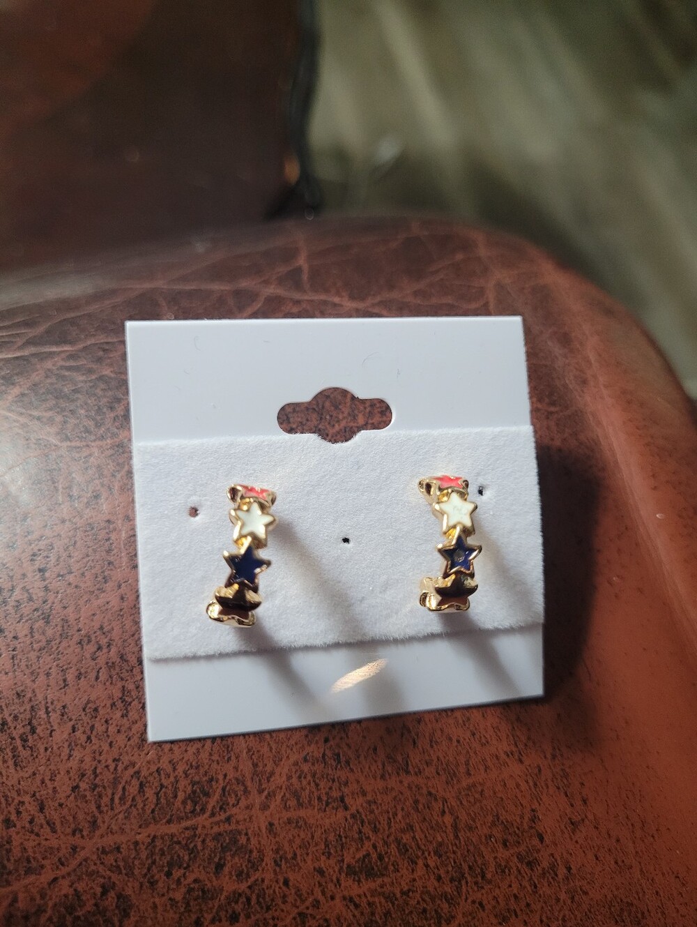 These are patriotic star hoop earrings Red, White and Blue